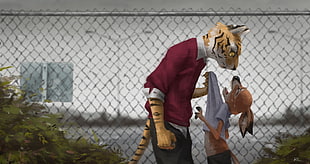tiger and fox illustration, fantasy art, animals, humanoid, tiger HD wallpaper