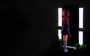 female character wallpaper, anime, Doki Doki Literature Club, Sayori (Doki Doki Literature Club), dark background HD wallpaper