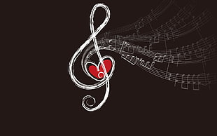 G-Clef sign, music, musical notes, heart, simple background HD wallpaper