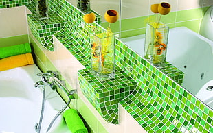 white-and-green ceramic bathroom tiles