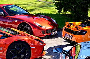 four assorted-color cars, sports car, car, McLaren MP4-12C, Ferrari 599 HD wallpaper