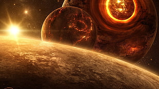 brown planet illustration, space, stars, nebula, galaxy HD wallpaper