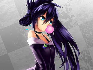 purple haired female anime digital wallpaper
