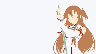 brown-haired female anime character holding sword illustration, Sword Art Online, Yuuki Asuna, vector, minimalism