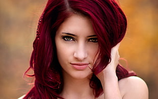 close up photo of a red haired woman HD wallpaper