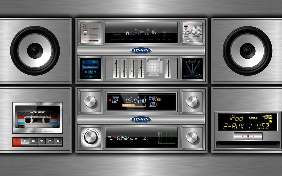 grey and black shelf stereo turned on HD wallpaper