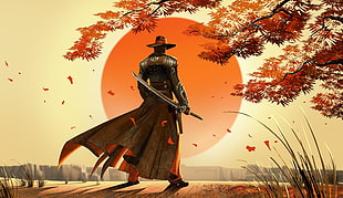 male anime holding sword illustration HD wallpaper