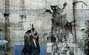 gray concrete wall, wall, pope, death