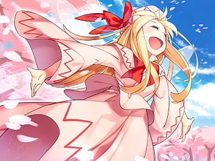 white, red, and blue abstract painting, Touhou, Lily White, blonde