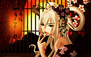 blond haired female anime character holding a cigarette HD wallpaper