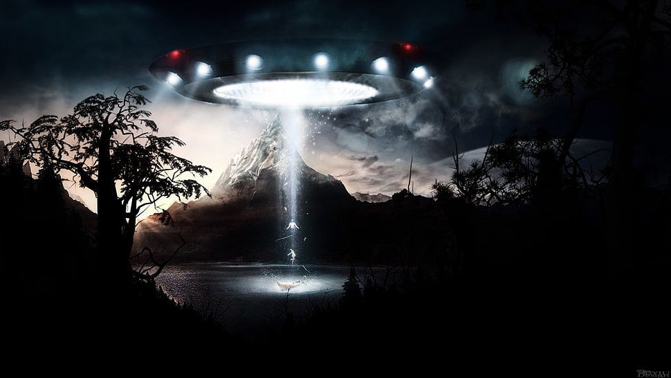 gray spaceship, fantasy art, UFO HD wallpaper