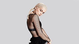 woman with braided hair wearing black mesh long-sleeved shirt photo HD wallpaper