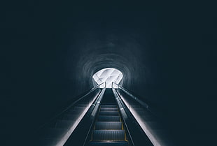 grey escalator, escalator, vignette, Los Angeles, museum HD wallpaper