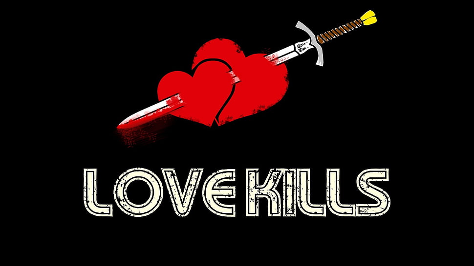 Love Kills logo, sword, heart, love HD wallpaper