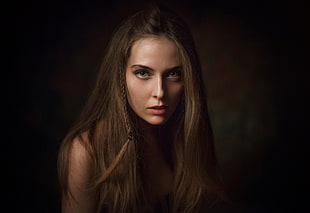 woman in long brown hair with side braid HD wallpaper
