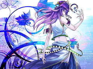 purple haired anime character illustration HD wallpaper