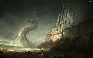 game castle wallpaper, sea monsters, castle HD wallpaper