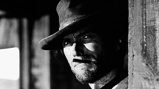 Clint Eastwood, Clint Eastwood, monochrome, hat, actor HD wallpaper