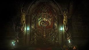 brown and brass-colored door, Castlevania, castle, video games, blood