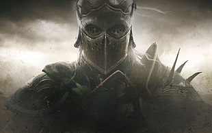 gray masked character portrait poster