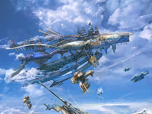 white and brown aircraft wallpaper, video games, Final Fantasy