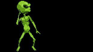 green alien illustration, pixelated, pixel art, pixels, 8-bit