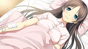 screenshot of female anime character lying down on hospital bed