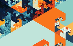 orange and multicolored digital wallpaper, abstract, fractal, blue, orange