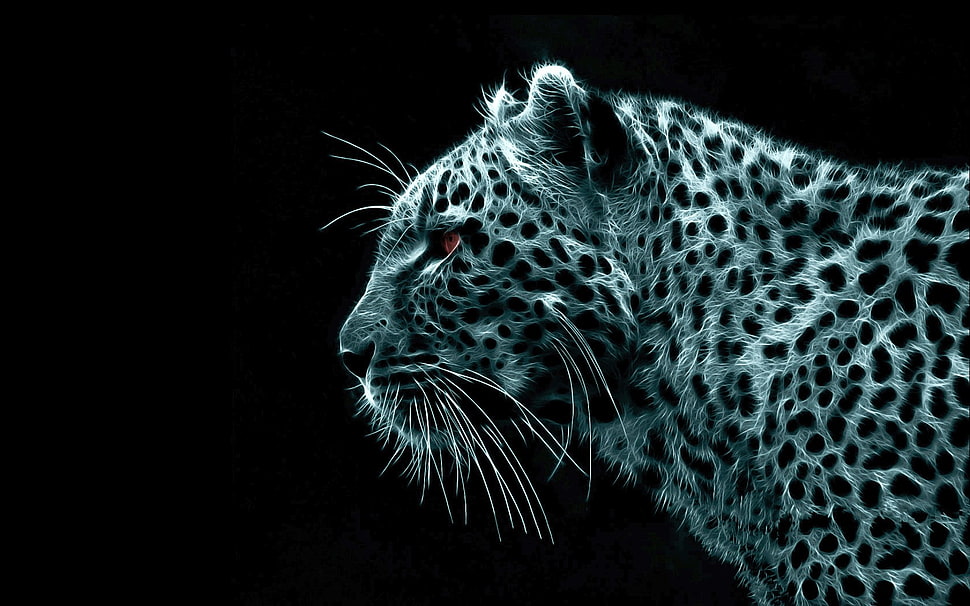 white and black leopard print textile, animals, Fractalius, leopard (animal) HD wallpaper