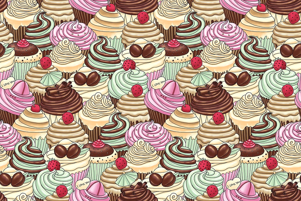pink and brown cupcakes HD wallpaper