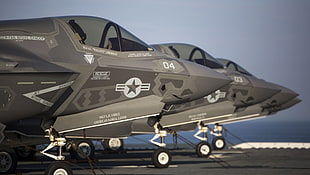 several gray fighter planes, military aircraft, military, United States Navy, Lockheed Martin F-35 Lightning II