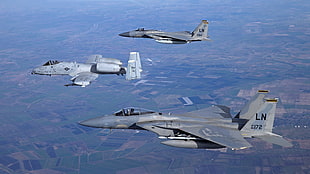 gray and white fighter planes, Fairchild A-10 Thunderbolt II, McDonnell Douglas F-15 Eagle, military aircraft, aircraft