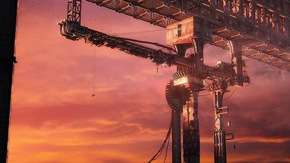 oil rig, digital art, bridge HD wallpaper