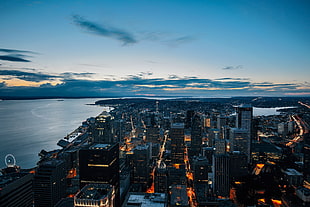 aerial photo of city buildings during sunset photo