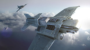 gray air ship illustration, Warhammer 40,000, airplane, WH40K, jet fighter HD wallpaper
