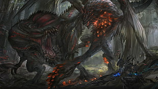 two alien monsters facing each other illustration, video games, Monster Hunter, Monster Hunter: World, Video Game Art