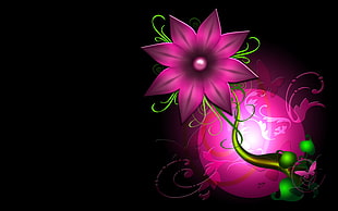 pink and green floral digital wallpaper