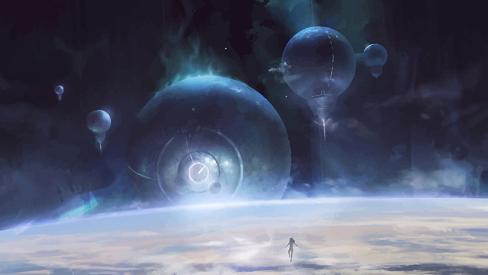 gray spheres near planet digital wallpaper, songs, futuristic, fantasy art, space HD wallpaper