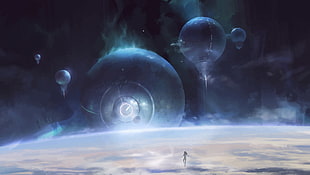 gray spheres near planet digital wallpaper, songs, futuristic, fantasy art, space