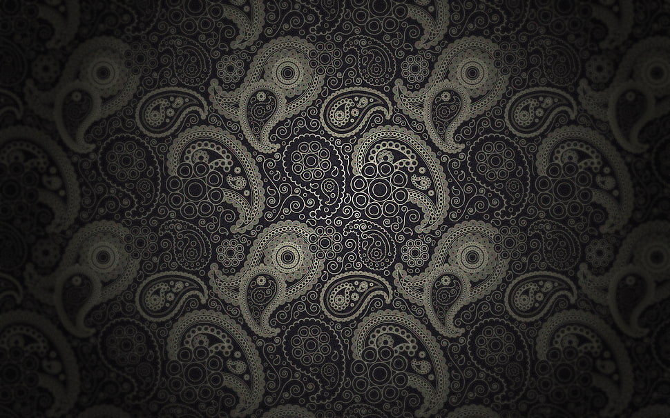 gray and black paisley textile HD wallpaper
