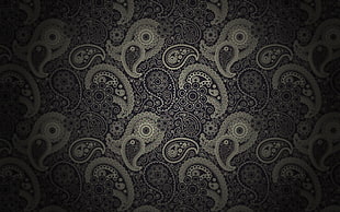 gray and black paisley textile