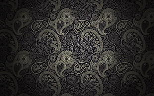 gray and black paisley textile
