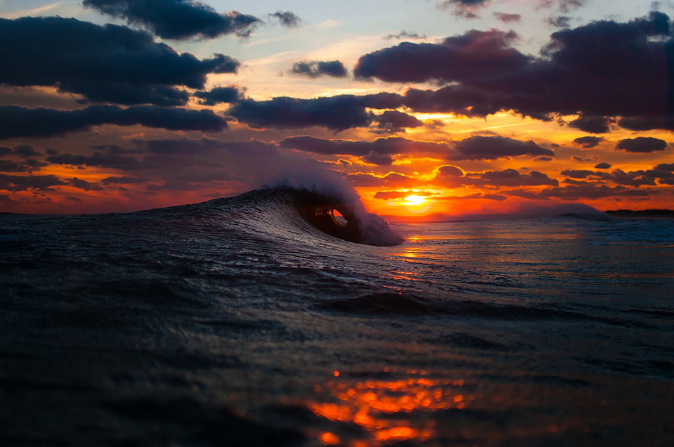 sea and gray clouds, sea, Sun, clouds HD wallpaper
