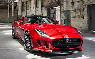 red sports coupe, vehicle, Jaguar F-Type, car, red cars HD wallpaper