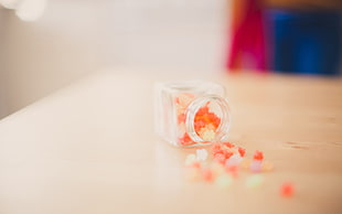 silver clear glass canister jar, photography, macro, candies, table