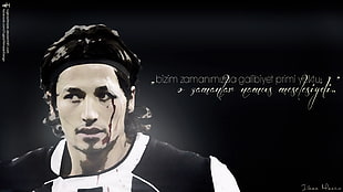 painting of man with text overlay, Besiktas J.K., footballers, soccer, Ilhan Mansiz
