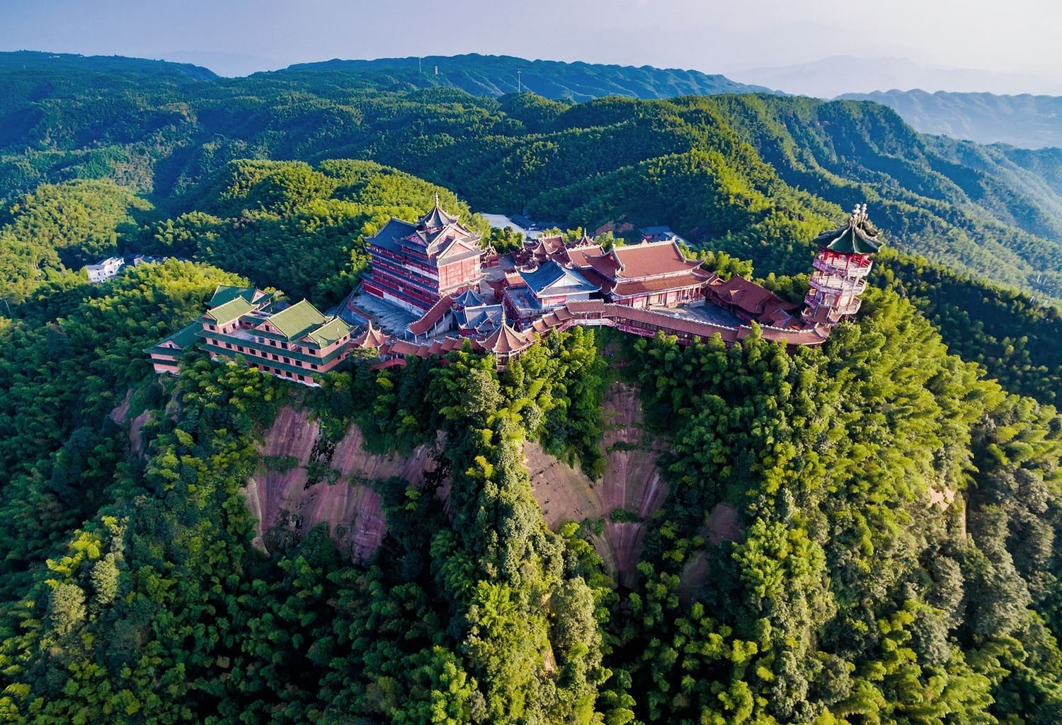 blue, green, and yellow textile, nature, landscape, China, aerial view