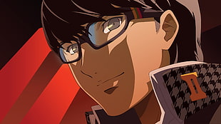male anime character with black framed eyeglasses