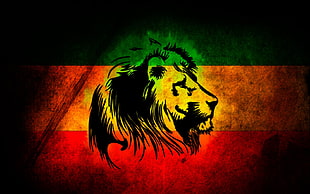 yellow and black lion logo, Rastafari, lion
