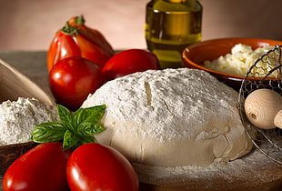 bread dough near at tomatoes